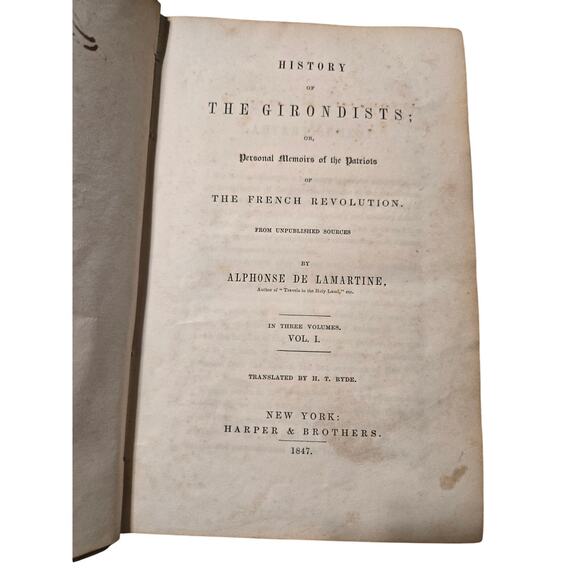 The history of the girondists by Alphonse De Lamartine 1847 harper & brothers - Picture 7 of 8